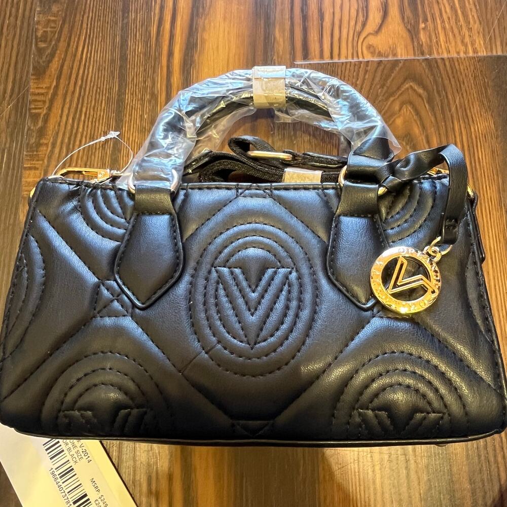 NWT Valentino Orlandi Black Quilted Monogram Purse/Crossbody Bag